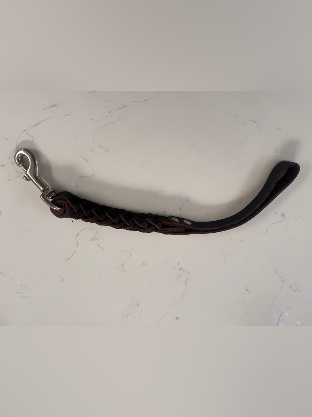 Braided Leather Dog Leash Wrist Strap - Brown